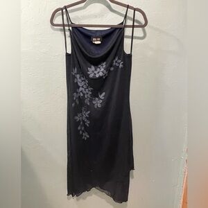 Byer Too Juniors 90s Y2K Black Floral Slip Dress Sz L Fairy Whimsygoth Grunge